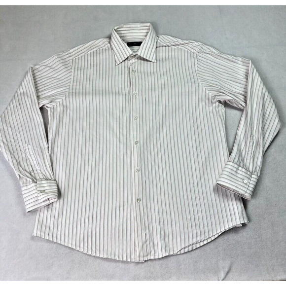 ERMENEGILDO Z Zegna Shirt Mens XXL Button Front Striped White Red - Picture 1 of 12